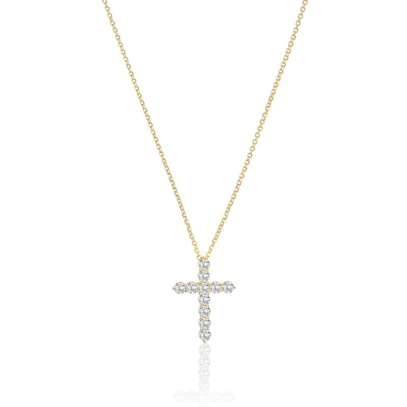 Belluno Croce halskæde fra Sif Jakobs Jewellery i 18 karat forgyldt sølv med zirkonia i korsform, 45 cm.